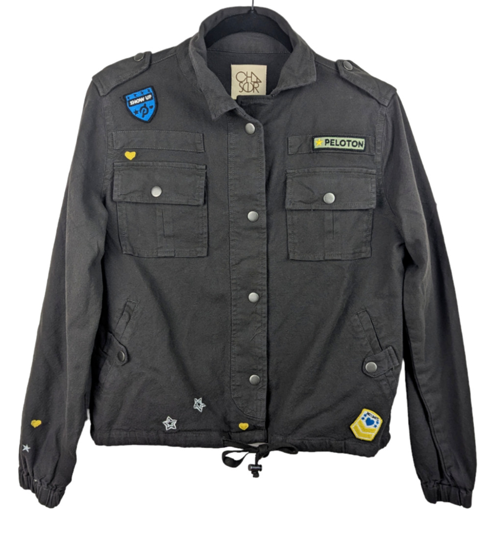 CHASER X PELOTON Womens Military Jacket Patches Embroidered Size Small NWT
